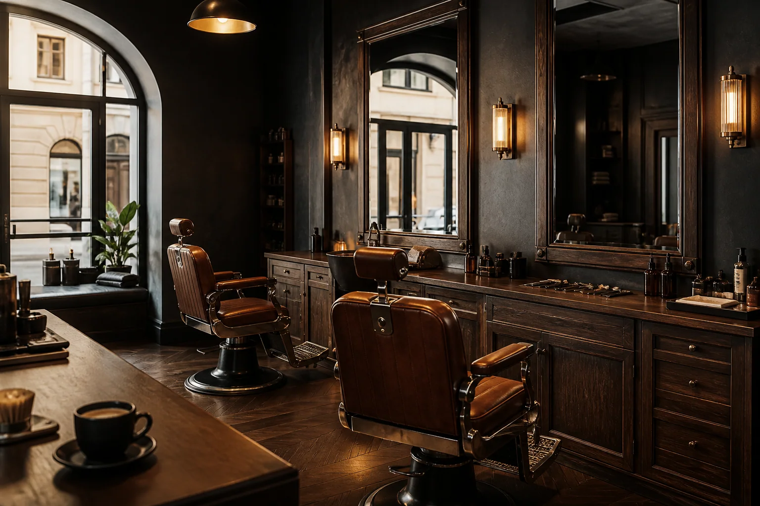 Interiér prémiového barbershopu